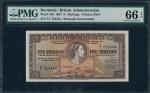 Bermuda Government, 5 shillings, Hamilton, 1 May 1957, serial number T/1 724444, purple-brown and mu