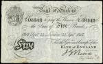 Bank of England, J.G. Nairne, ｣5, London, 24 September 1914, serial number 64/D 08343, black and whi