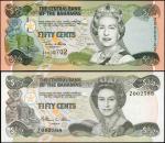 BAHAMAS. Central Bank of the Bahamas. 50 Cents, 1986-2001. P-42r & 68r. Replacements. Uncirculated.