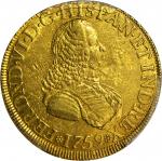 COLOMBIA. 1759-J 8 Escudos. Santa Fe de Nuevo Reino (Bogotá) mint. Ferdinand VI (1746-1759). Restrep