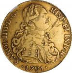 BOLIVIA. 8 Escudos, 1791-PTS PR. Potosí Mint. Charles IV. NGC VF-35.