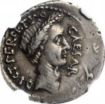 JULIUS CAESAR. AR Denarius (3.66 gms), Rome Mint; P. Sepullius Macer, Moneyer, 44 B.C. NGC EF, Strik