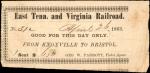 Knoxville, Tennessee. East Tenn. & Virginia Railroad. Train Ticket. April 21 1863. Fine.