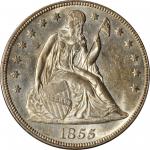 1855 Liberty Seated Silver Dollar. OC-1. Rarity-3+. MS-62 (PCGS).