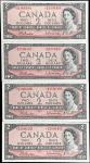 CANADA. Lot of (4). Bank of Canada. 2 Dollars, 1954. BC-38bA. Consecutive. Replacements. Choice Unci
