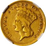 1854-D Three-Dollar Gold Piece. Winter 1-A, the only known dies. VF-30 (NGC).