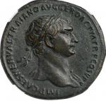 TRAJAN, A.D. 98-117. AE Sestertius (23.99 gms), Rome Mint, ca. A.D. 107-108. NGC AU, Strike: 5/5 Sur