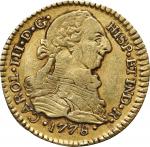 COLOMBIA. Escudo, 1778-P SF. Popayan Mint. Charles III. EXTREMELY FINE Details. Cleaned.
