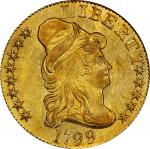 1799 Capped Bust Right Half Eagle. BD-2. Rarity-5+. Small Reverse Stars. MS-62 (PCGS). CAC. CMQ.
