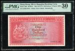 1972-1976年香港汇丰银行壹佰圆库存/错体票，编号243615 WS，PMG 30，基于此品皆没有日期和签名，因此编者认为该定性为错体票。原况出售，不设退换HongKong and Shangh