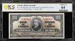 CANADA. Bank of Canada. 100 Dollars, 1937. BC-27b. PCGS Banknote Choice Uncirculated 64.
