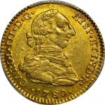 COLOMBIA. 1780/79-JJ 2 Escudos. Santa Fe de Nuevo Reino (Bogotá) mint. Carlos III (1759-1788). Restr
