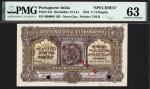 Banco Nacional Ultramarino, Portuguese India, specimen 2 1/2 rupias, 1 January 1924, zero serial num
