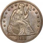 1853 Liberty Seated Silver Dollar. OC-1. Top 30 Variety. Rarity-2. Chin Whiskers. AU-58 (PCGS). CAC.