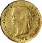 PHILIPPINES. 2 Pesos, 1865. Manila Mint. Isabel II. NGC AU-53.
