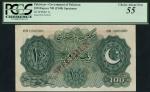 Government of Pakistan, specimen 100 rupees, ND (1948), serial number 00 000000, pale green on cream