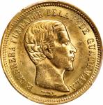 GUATEMALA. 5 Pesos, 1869-R. PCGS MS-63.