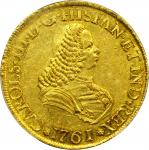 COLOMBIA. 1761-J 8 Escudos. Popayán mint. Carlos III (1759-1788). Restrepo M70.3. AU-58 (PCGS).