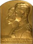 BELGIAN CONGO. Albert & Elisabeth/African Circle Gilt Bronze Plaque, 1928. UNCIRCULATED.
