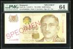 1999年新加坡10000元样钞，编号8PN002936，PMG64，此钞发行时间短，在市场不易寻找