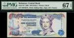 Central Bank of Bahamas, $100, 2000, serial number M678279, purple and blue, Queen Elizabeth II at r