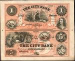 Ottawa, Illinois. City Bank. ND (18xx). Uncut Pair $1-$5. About Uncirculated.