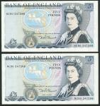 Bank of England, David Henry Fitzroy Somerset (1980-1988), ｣5 (2), ND (1980), serial numbers NC90 24