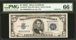 Fr. 1653W. 1934C $5 Silver Certificate. PMG Gem Uncirculated 66 EPQ. Solid Serial Number.