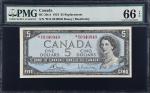 CANADA. Bank of Canada. 5 Dollars, 1954. BC-39cA. Replacement. PMG Gem Uncirculated 66 EPQ.