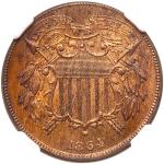 1864 Two Cents. Small motto. NGC MS66