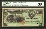 COLOMBIA. Banco Nacional - Overprinted on Banco Hipotecario. 10 Pesos. 1899. P-S637. PMG Very Fine 3