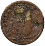 Undated (ca. 1652-1674) St. Patrick Farthing. Martin 2b.3-Fb.5, W-11500. Rarity-7-. Copper. Sea Beas