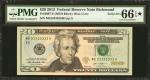 Fr. 2097-E. 2013 $20 Federal Reserve Note. Richmond. PMG Gem Uncirculated 66 EPQ*. Sold serial numbe