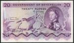 Government of Seychelles, 20 rupees, 1 January 1968, prefix A/1, purple, Elizabeth II at right, Soot