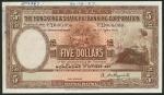 Hong Kong and Shanghai Banking Corporation, specimen $5, 1 October 1927, serial number D000000, brow