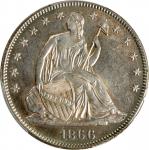 1866 Liberty Seated Half Dollar. WB-102. Misplaced Date. MS-62 (PCGS).