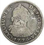 CHINESE CHOPMARKS: BOLIVIA: Carlos III， 1759-1788， AR 4 reales， 1776-PTS， KM-54， assayer JR， several