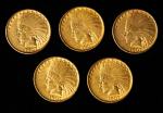 Lot of (5) 1907 Indian Eagles. No Periods. EF-AU (Uncertified).
