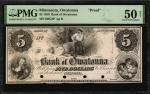 Owatonna, Minnesota. Bank of Owatonna. 1859. $5. PMG About Uncirculated 50 Net. Repaired, Previously