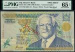 Reserve Bank of Fiji, millennium specimen 2000 dollars, year 2000, serial number Y2K 0000 184, green