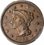 1846 Braided Hair Cent. N-10. Rarity-4. Grellman State-1. Small Date. AU-58 (PCGS). CAC.