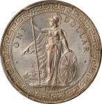 1907-B年英国贸易银元站洋一圆银币。孟买铸币厂。GREAT BRITAIN. Trade Dollar, 1907-B. Bombay Mint. PCGS MS-64 Gold Shield.