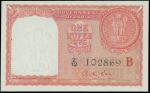 1957年印度政府1卢比,  编号Z12 102869, PMG 66EPQ, 罕有