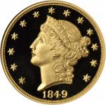 1849 (2009) Pattern Liberty Double Eagle. Private Issue. Gold. 1 Ounce. .999 Fine. Ultra Cameo Gem P