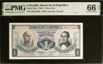 COLOMBIA. El Banco de la Republica. 1 Peso Oro, 1959. P-404a. PMG Gem Uncirculated 66 EPQ.