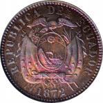 ECUADOR. Centavo, 1872-H. Heaton Mint. ANACS PROOF-64 Red Brown.