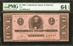T-55. Confederate Currency. 1862 $1. PMG Choice Uncirculated 64 EPQ.