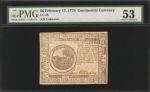 CC-28. Continental Currency. February 17, 1776. $6. PMG About Uncirculated 53.