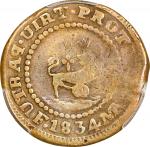 1834-MA F年菲律宾钱币. 马尼拉造币厂。PHILIPPINES. Quarto, 1834-MA F. Manila Mint. Ferdinand VII. PCGS VF-20.