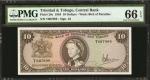 TRINIDAD & TOBAGO. Central Bank. 10 Dollars, 1964. P-28c. PMG Gem Uncirculated 66 EPQ.